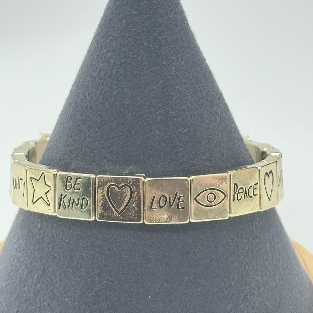 Rachel Roy Gold Tone Stretch Inspirational Peace Love Unity Bracelet